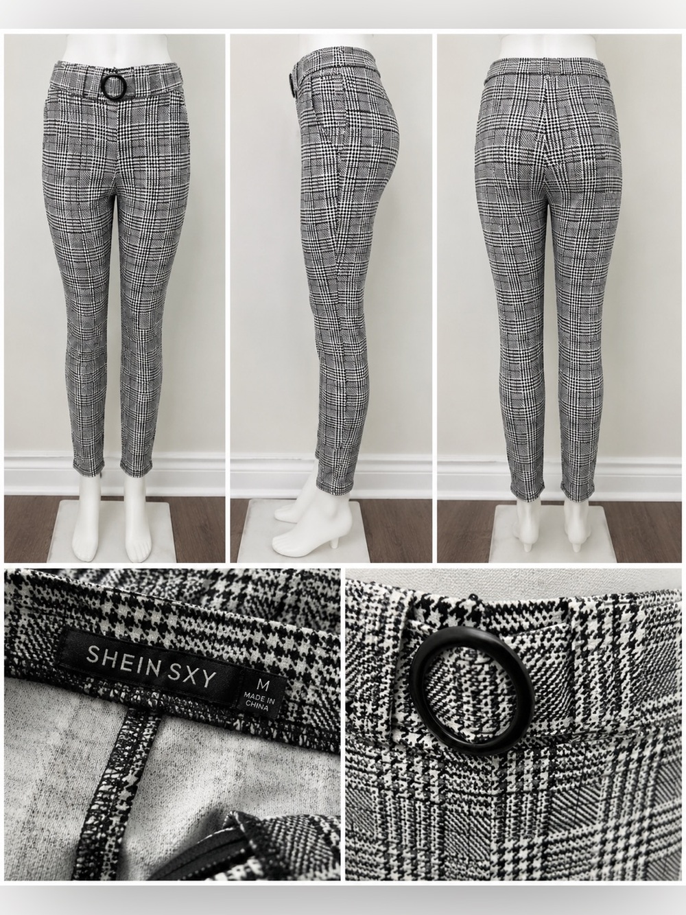 SHEIN SXY Sexy High Waist Glen Plaid Belted Pants